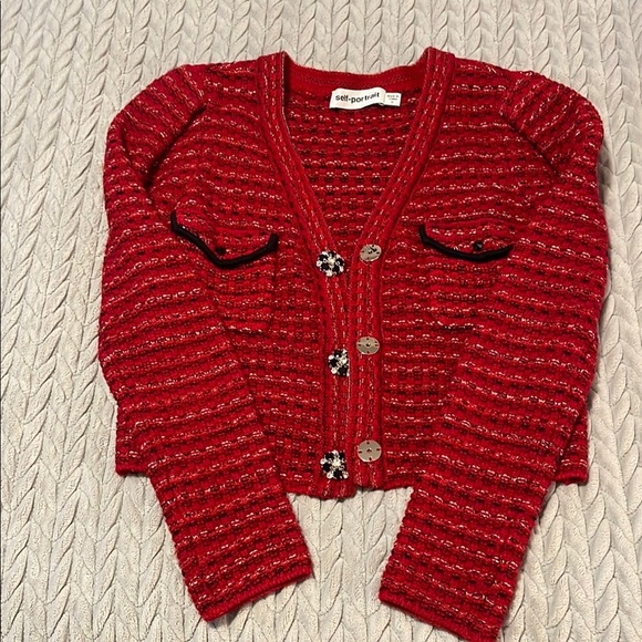 Self-Portrait Red Textured Knit Cardigan - Picture 4 of 8